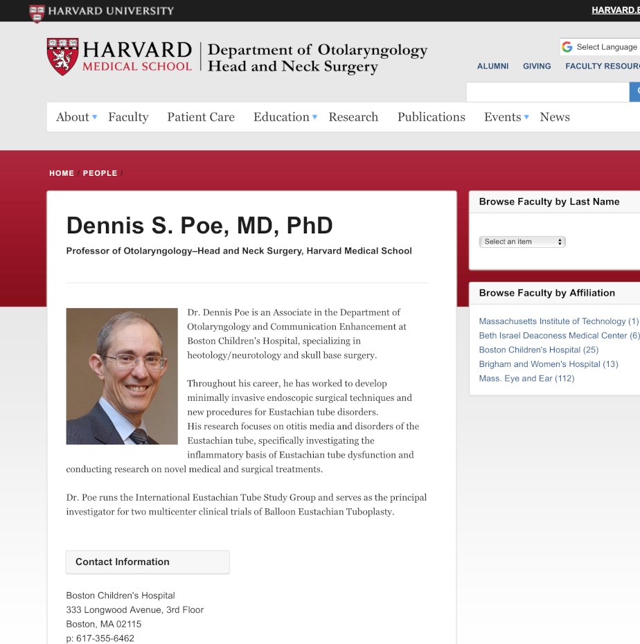 Dr. Dennis Poe, Harvard Medical School